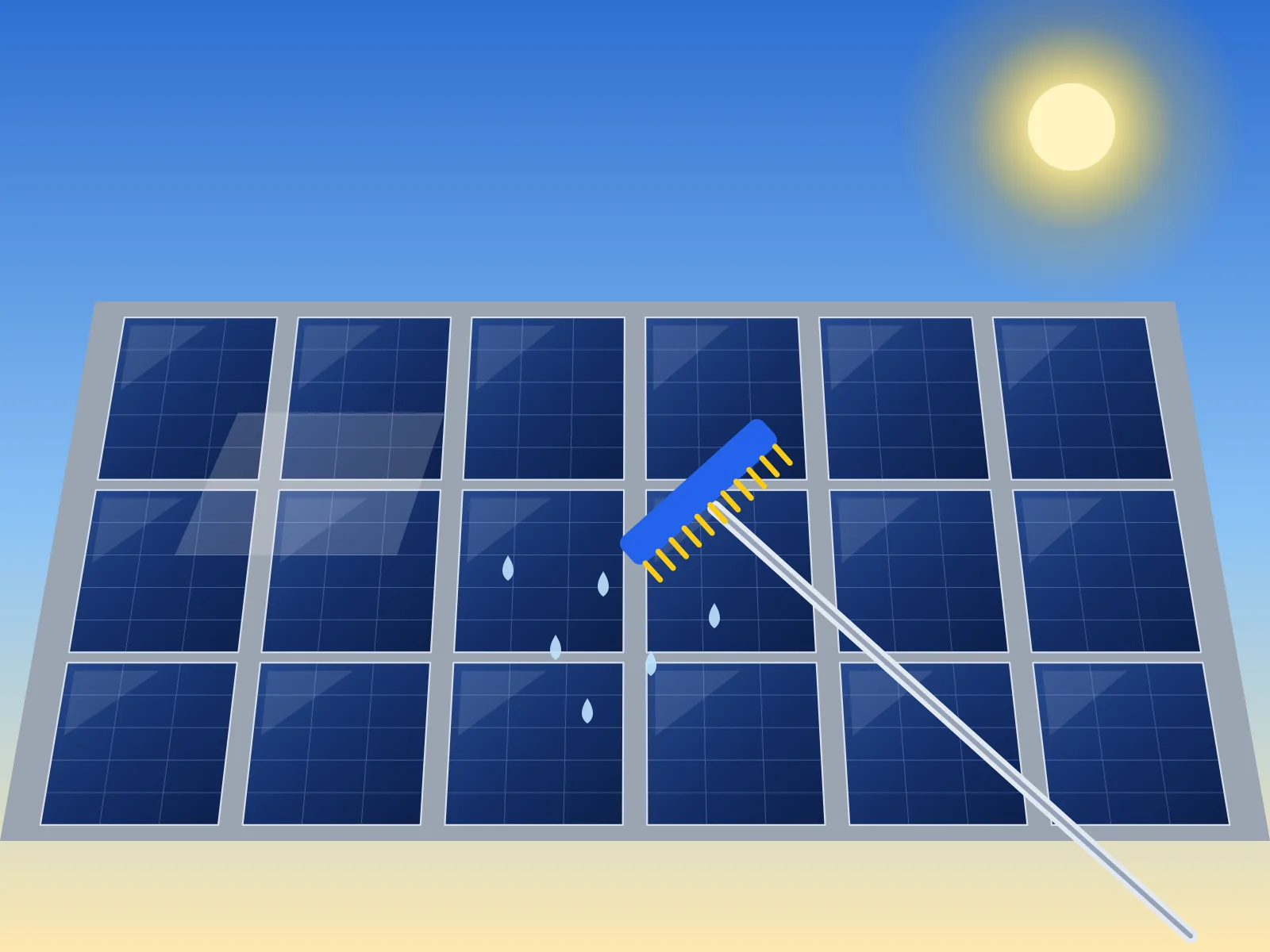 Técnico revisando y limpiando paneles solares en una cubierta